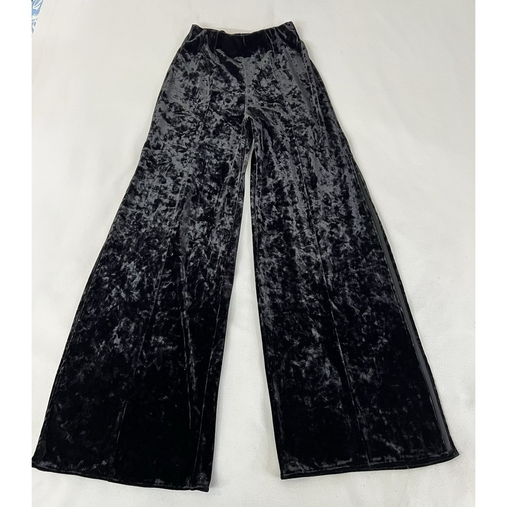 Lulus Velvet High Waist Slits Sides Wide Leg Black Womens Pants Sz‎ Small